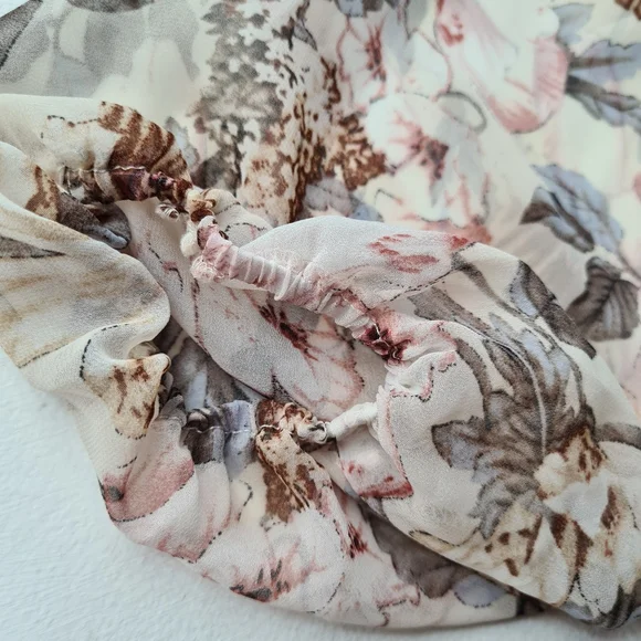 Ally Size 12 Womens V-Neck Cream Grey Sheer Puff Long Sleeves Floral Cropped Top - Picture 5 of 11